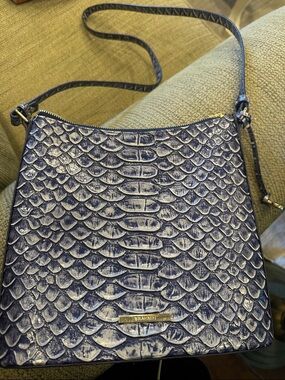 Brahmin Navy Embossed Snake-Effect Leather Crossbody